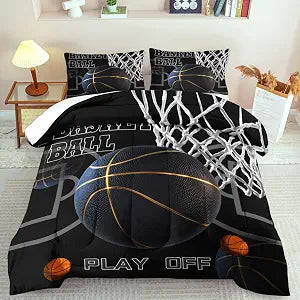 Basketball Comforter Set Twin Bedroom Decor,Sports Comforter Sets for Boys,Black Basketball Bedding Twin,Gold Sports Bedding for Teen,Black Bedroom Decor Boys,Ball Games Quilt Set