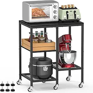 OGEMXU Kitchen Microwave Cart,Microwave Stand with Wheels,Coffee Bar Table Station,4-Tier Rolling Baker's Rack,Small Appliance Storage Shelf,Utility Side Table for Kitchen,Living Room (Black)