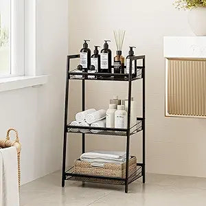 Masupu 3 Tier Bathroom Shelf, Bathroom Organizer and Storage for Small Space, Free-Standing Metal Rack Shelves Waterproof for Kitchen, Bathroom, Laundry, Toilet, Black