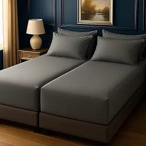 Degrees of Comfort Split King Sheet Set  5 Piece Deep Pocket Sheets with Coolmax Moisture-Wicking Microfiber, Dual Fitted Sheets, Wrinkle Resistant, Dark Grey