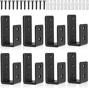 8 Pack Door Barricade Brackets, U-Shaped Door Security Bar Brackets for Door Reinforcement, Open Security Bar Holder for Shed, Gate & Basement Hardware (2x4 Lumber Lock) 6mm Black
