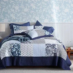 Wistown Cotton Bedspread Bedding Coverlet Quilt Sets, 3 Pieces Reversible Vintage Real Patchwork Floral Bedspread comforters (Blue Paisley, Queen) | Handmade patchwork