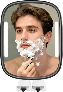 Showvigor Shower Mirror for Shaving with Light, Rechargeable Fogless Mirror with Adjustable, Heated Bathroom Mirror with 2 Razor Hooks & 4 Adhesive Wall Mounts, Grooming Gift for Men (Black)