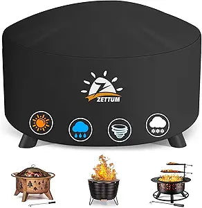 Zettum Fire Pit Cover Round 50 Inch - Outdoor Firepit Cover Heavy Duty & Waterproof, 600D Patio Fire Table Cover Large Gas Fire Pit Accessories Fade & Weather Resistant - 50 x 50 x 24 Inch