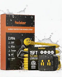 Outdoor Extension Cord, 15 Ft Outdoor Power Strip with Surge Protector, 1875W/15A, IP66 Waterproof, Heavy Duty Extension Cord with Multiple Outlets for Patio, Garden, Pool, RV