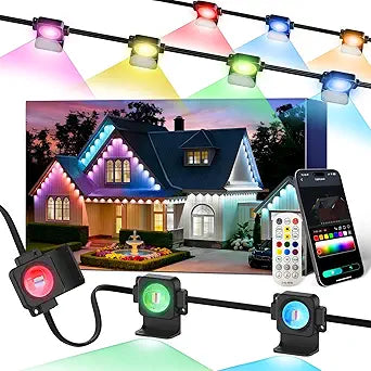Super RGB Permanent Outdoor Lights 100Ft 60LEDs, Smart RGB-IC Year Round Eave Deck Fence Outside Lights with Remote & App Control, Multicolor & White Individual DIY LED Christmas Holiday Decor