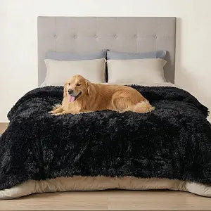 Bedsure Dog Blankets for Large Dogs, Waterproof Dog Blanket for Couch Protector and Bed Washable, Fuzzy Faux Fur Pet Throw Blanket for Senior Dogs, 60 x 80 inch, Twin Size, Black