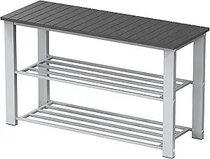 Simple Houseware Wood Top Shoe Storage Bench for Entryway, Grey