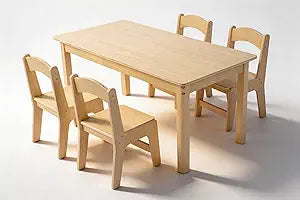 Toddler Table and Chair Set, Anti-Slip Legs & Rounded Corners, Sturdy Wooden Kids Table and Chairs for Eating, Learning and Playtime44.3inch L*21.65 inch W(1 Table and 4 Chairs)