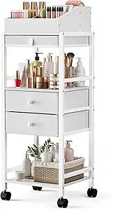 Luxspire Makeup Organizer Cart, Floor Skincare Organizers, Makeup Storage with Drawers, Vanity Organizer Cosmetics Display Cases Holder for Skin Care Perfume Nail Polish Makeup Brush Hair Tool, White
