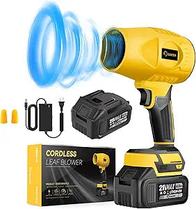 Saker Handheld Cordless Leaf Blower Portable Dust Cleaner 180000 RPM Compressed Air Duster with Adjustable Speed for Drying Patio Cleaning Camping 2 x 4.0Ah Battery Yellow