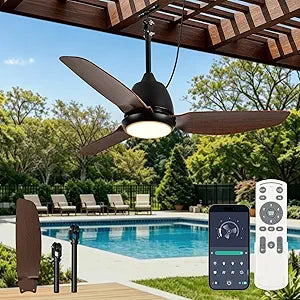 VOLISUN Outdoor Ceiling Fans with Light for Patios, 42in Weatherproof Plug in Ceiling Fan, 3CCT Dimmable Gazebo Ceiling Fan Remote&APP Control, Brown Caged Ceiling Fan for Porch, Pergola,Canopy