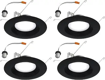 Halo LT 5/6 inch LED recessed Can Light Trim 5CCT dimmable 685lm Black 4PK