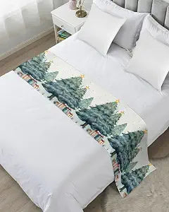 Bed Runner for King Size Bed, Christmas Tree Decorative Bed Scarf Throws for Foot of Bed, Green Xmas Tree Luxury Bedding Protector Slipcover Bed Runners for Hotel/Home, 94 x 20 Inch