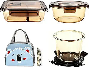 3-Piece Glass Food Storage Container Set, Microwave & Freezer Safe Lunch Containers for Kitchen Organization