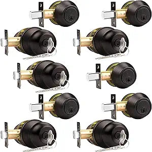 Probrico 5 Pack -Oil Rubbed Bronze Entry Knob and Single Cylinder Deadbolts,Keyed Alike Entry Handleset for Front Entrance Door, Deadbolt and Door knob Set, Modern Door Hardware