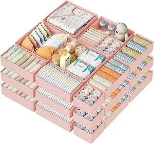 DIMJ Drawer Organizer Clothes Storage - 24 Pack Baby Dresser Organizer for Nursery, Small Fabric Closet Drawer Organizer Bins for Underwears Socks, Foldable Storage Dividers Organization for Bedroom