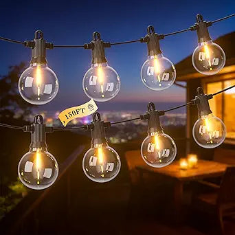 LED Outdoor String Lights, 150FT Patio Lights Outdoor Waterproof with 73+3 Shatterproof G40 Edison Globe Bulbs, 2700K Warm White Hanging Light, Dimmable Light for Outside Backyard Garden Bistro Porch
