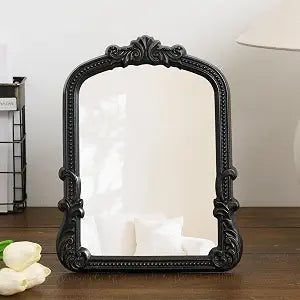 Vintage Vanity Black 9.5x12 Small Tabletop Gothic Mirror with Stand