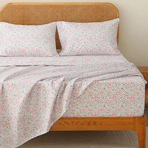 HYPREST Floral Sheets Queen, Vintage Soft Breathable Farmhouse 4pcs Bed Sheet Sets,18 inches Deep Pocket Sheets