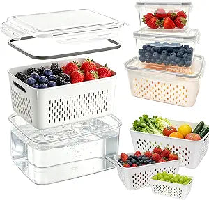 3 Pack Fruit Storage Containers for Fridge with Removable Colander