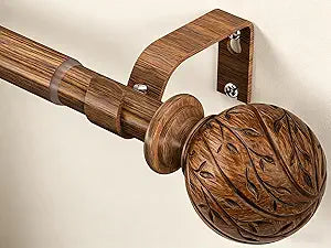 Wood Curtain Rods for Windows 36 to 144 Inch, 1" Adjustable Heavy Duty Boho Drapery Rod Decorative Curtain Rods with Finials Rustic Window Treatment Rods for Kitchen Farmhouse Bedroom Patio