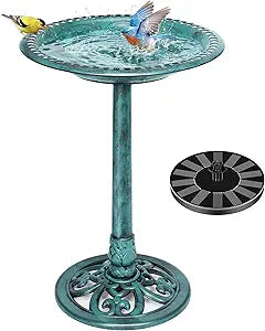 VIVOHOME Bird Bath with Solar Fountain for Outside, Polyresin Pedestal Bird Baths with Solar Powered Pump for Outdoor, Garden, Weather-Resistant Birdbaths with 20" Bowl, Green