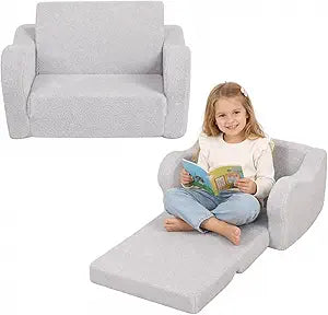 Comfy Toddler Chair, 2-in-1 Toddler Couch Fold Out, Convertible Kids Sofa to Lounger for Boys & Girls, Grey