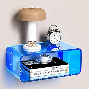 Acrylic Floating Nightstand, Bedside Table, Nightstand Shelf Wall Mounted Bedside Shelf (Blue, Small)