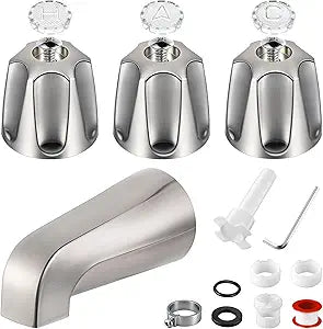 Enhon 3 Handle Shower Faucet Set Compatible with Pfister Verve Bath Tub Tool, Shower Knob and Bathtub Faucet Fits 1/2'', 3/4'' IPS Connection With 4 in 1 Spout Adapter Assembly Tool(Brushed Nickel)