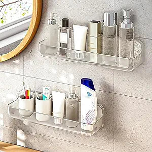 Diesisa Acrylic Wall Mount Organizer, Adhesive Shelves,2Pc Bathroom Shelves