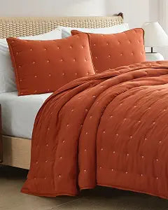 Quilts Queen Size - Bedspread for Queen Size - Lightweight Comforter Set - Quilt Bedding Set for All-Seasons - Soft, Breathable & Comfy - Summer Coverlet with 2 Pillow Shams - 90" x 96", Terracotta
