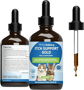 Pet Wellbeing Itch Support Gold for Cats - Occasional Itching, Scratching, and Hot Spots, Environmental and Seasonal Allergies, Dong Quai - Veterinarian-Formulated Herbal Supplement 4 oz (118 ml)