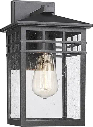 Outdoor Light Fixture Wall Mount, Modern Farmhouse Exterior Wall Sconce with Seeded Glass for Porch, Waterproof Industrial Craftsman Carriage Lantern Lamp Outside for House Patio Yard Garage