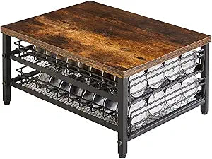 IBUYKE 2-Tie Coffee Pod Drawer Holder,80 Capsule Pods,Compatible for Nespresso Vertuo Pods,Wooden Top and Mesh Shelves,Home Kitchen Counter Coffee Bar Organizer, Rustic Brown,TCJ102H