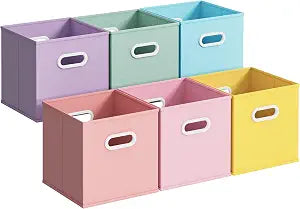 Stero Fabric Storage Cubes Bins, 11 inch Fun Colored Foldable Storage Baskets with Dual Plastic Handle for Home, Kids Room, Closet and Toys Organization, Multi Colored, Set of 6