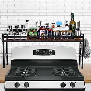 Spice Rack Shelf for Kitchen StoveStove Top Shelf with 4 hooks Extra Storage Countertop, Seasoning Organizer,Kitchen Organizers and Storage
