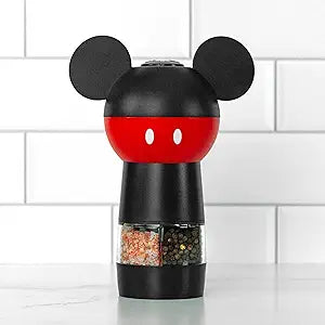 Uncanny Brands Disney Mickey Mouse Salt and Pepper Grinder  Dual Chamber Electric Mill with Adjustable Coarseness and LED Light  Battery Powered