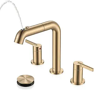 KENES Champagne Bronze Pull Out Bathroom Faucet 3 Hole, 8 Inch 2 Handle Widespread Bathroom Sink Faucet with Pull Down Sprayer, Bathroom Vanity Faucet with Pop Up Drain & Supply Lines LJ-9058A-CB