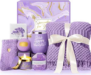 Mothers Day Gifts for Mom Wife Grandma Daughter Sister Friends, Self Care Get Well Gifts, Lavender Relaxing Spa Gift Basket Care Package w/Blanket, Birthday Gifts for Women Her Girlfriend Aunt Teacher