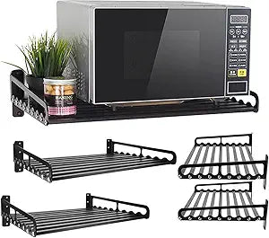 MaxxCloud Electric Oven Holders, Microwave Oven Rack Kitchen Shelf, Black Storage Racks Wall Shelf, Kitchen Organizer Aeronautical Aluminum, Weight Bearing 80 lb (23.6'' x 15.5'', Black)