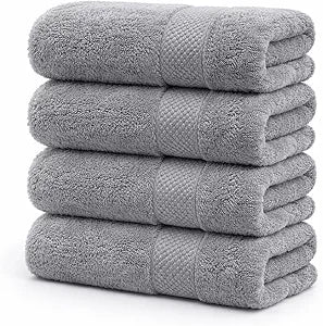 Grey Bath Towels 30x60  Pack of 4 | Soft, Light Weight & Quick-Dry | Highly Absorbent 100% Combed Yarn Cotton Towels for Bathroom, Spa, Home & Hotel Use (Gray)