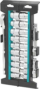 HB 23-Piece Socket Set AGX007-U, 90-Tooth Ratchet 1/2" Drive, Non-Slip Sockets for Rounded or Standard Bolts, Compact Foldable Storage Rack, Chrome Vanadium Steel, Made in Taiwan