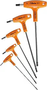 Beta 96T/S5P 2.5-6mm Metric T-Handle Hex Key Wrenches | Set of 5 | High Torque Ergonomic Allen Wrench with Dual Hex Tips | Drop Prevention Hole | Industrial Strength | Made in Italy