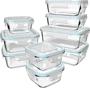 salient S 18 Piece Glass Food Storage Containers with Lids, Glass Meal Prep Containers, food storage Containers for Food Storage, BPA Free & Leak Proof (9 lids & 9 Containers)