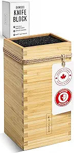KAIZEN Bamboo Knife Block Without Knives - Perfectly Sized Universal Knife Holder for Knives, Scissors - Unique Knife Storage for Counter Top with Anti-Slip Base (Natural)