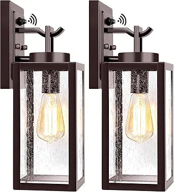 2-Pack 14'' Dusk to Dawn Outdoor Wall Light Fixtures, Oil Rubbed Bronze Exterior Lighting Fixtures Wall Mounted with Seeded Glass, Waterproof Porch Lights Outside Lanterns for House Front Garage