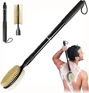 Gobiteli Back Scrubber with Soft and Stiff Bristles, 17''-25'' Long Handle Dual-Sided Shower Brush for Body for Deep Cleaning