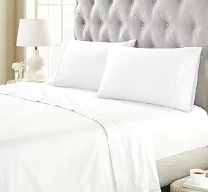 Superior Organic Cotton 300 Thread Count Flat Sheet, Percale Weave, Basic Bedsheets, Neutral Bed Cover, Bedroom, Hotel, Cute Bedding Decor, Double Hem, Lightweight Sheets, Full, White