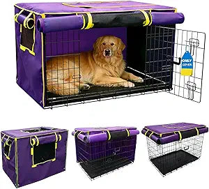 42-Inch Purple Dog Crate Cover  Light-Blocking Protective Cover with Roller Shades, Sound-Dampening Sunshade for Wire Kennels, Features Breathable Side Window (Cover Only)